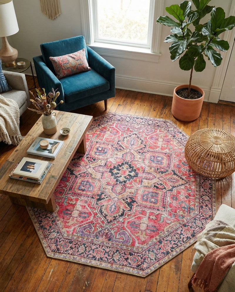 Heritage Elegance Collection Area Rug -  Alhambra Octagon Red  lifestyle 76