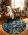 Riviera Elegance Collection Area Rug - Antibes (Navy Blue) Round Navy Blue  lifestyle 60