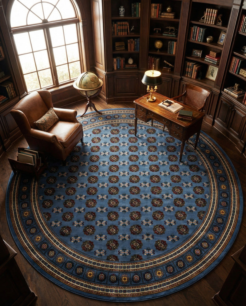 Samarkand Elegance Collection Area Rug -  Margilan (Blue) Round Blue  lifestyle 58