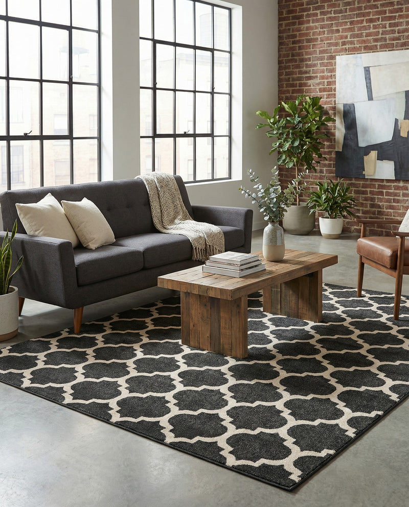 Lattice Gardens Collection Area Rug -  Bloomfield (Black) Rectangle Black  lifestyle 22