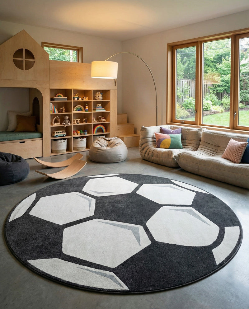 Wonder Tykes Collection Area Rug -  Mirth Round Black and White  lifestyle 27