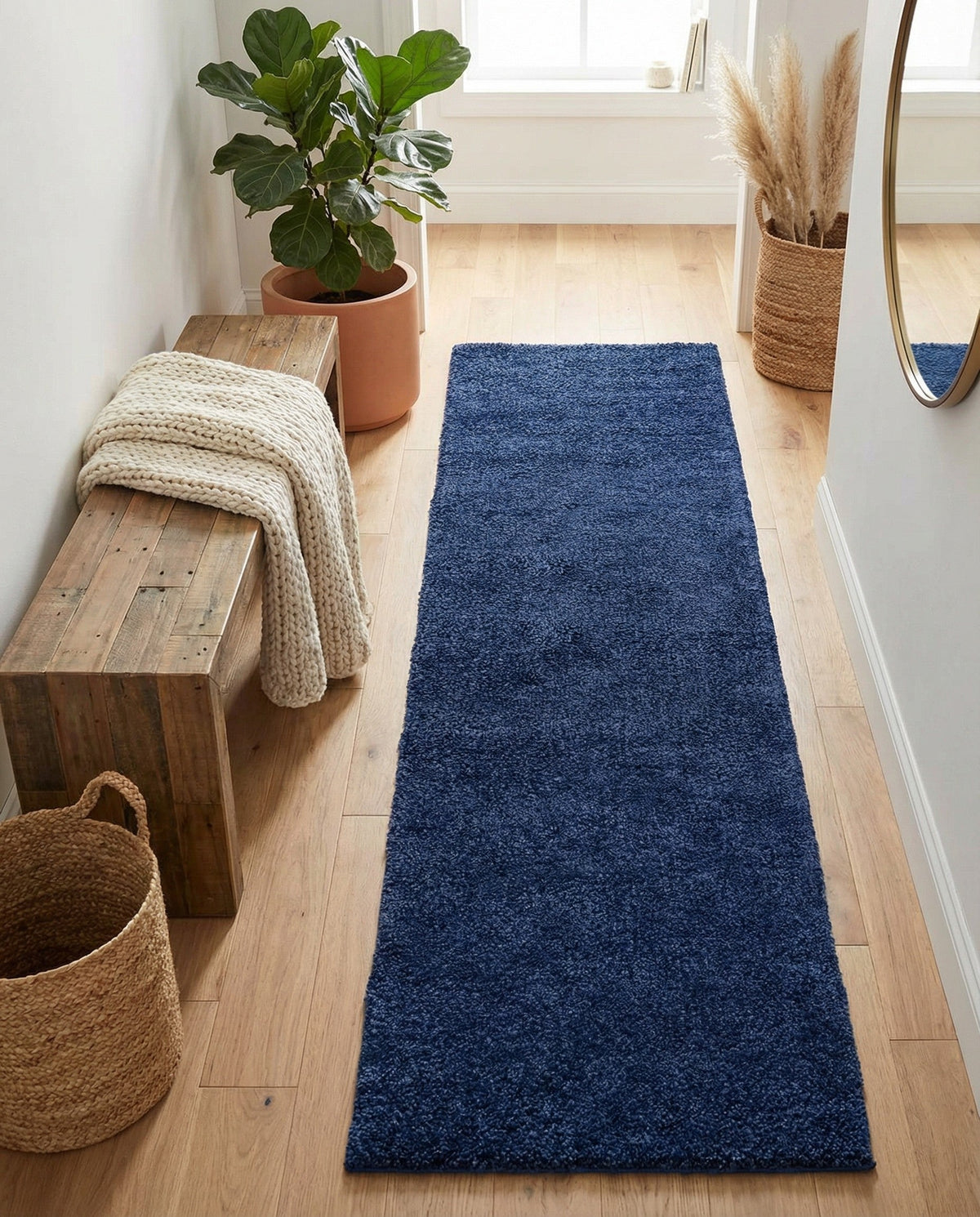 Solid Shag Seaside Collection Area Rug - Azure Cove (Navy Blue) Runner Navy Blue  lifestyle 106