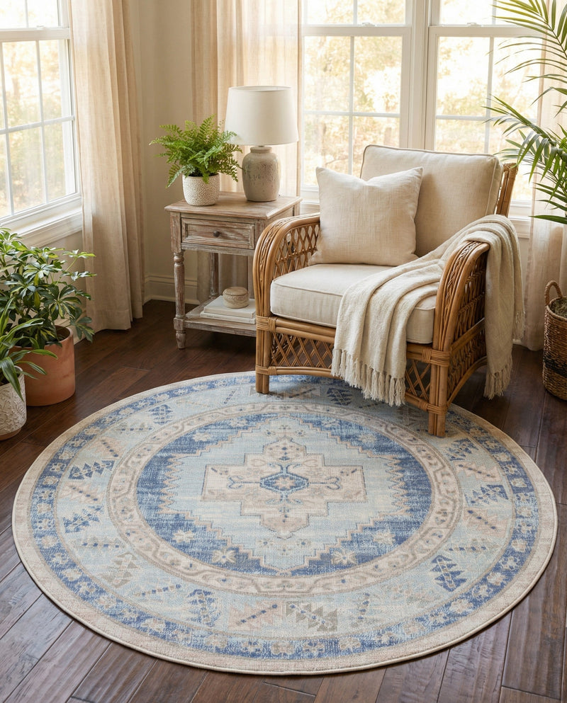 Savannah Series Collection Area Rug -  Augusta (Sky blue) Round Sky blue  lifestyle 52