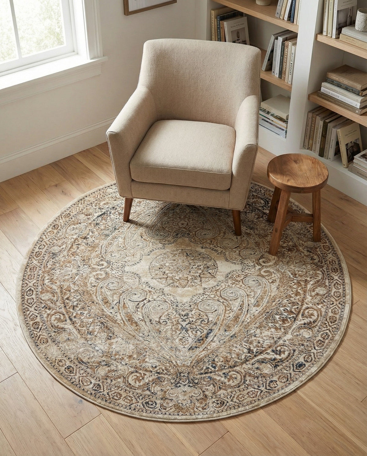 Coastal Manor Collection Area Rug -  Seagrove Round Beige  lifestyle 85