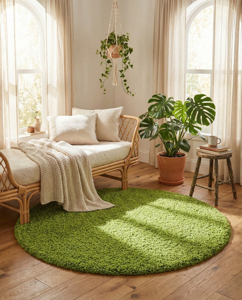Plush Oasis Collection Area Rug - Serenity (Grass Green) Round Grass Green  lifestyle 84