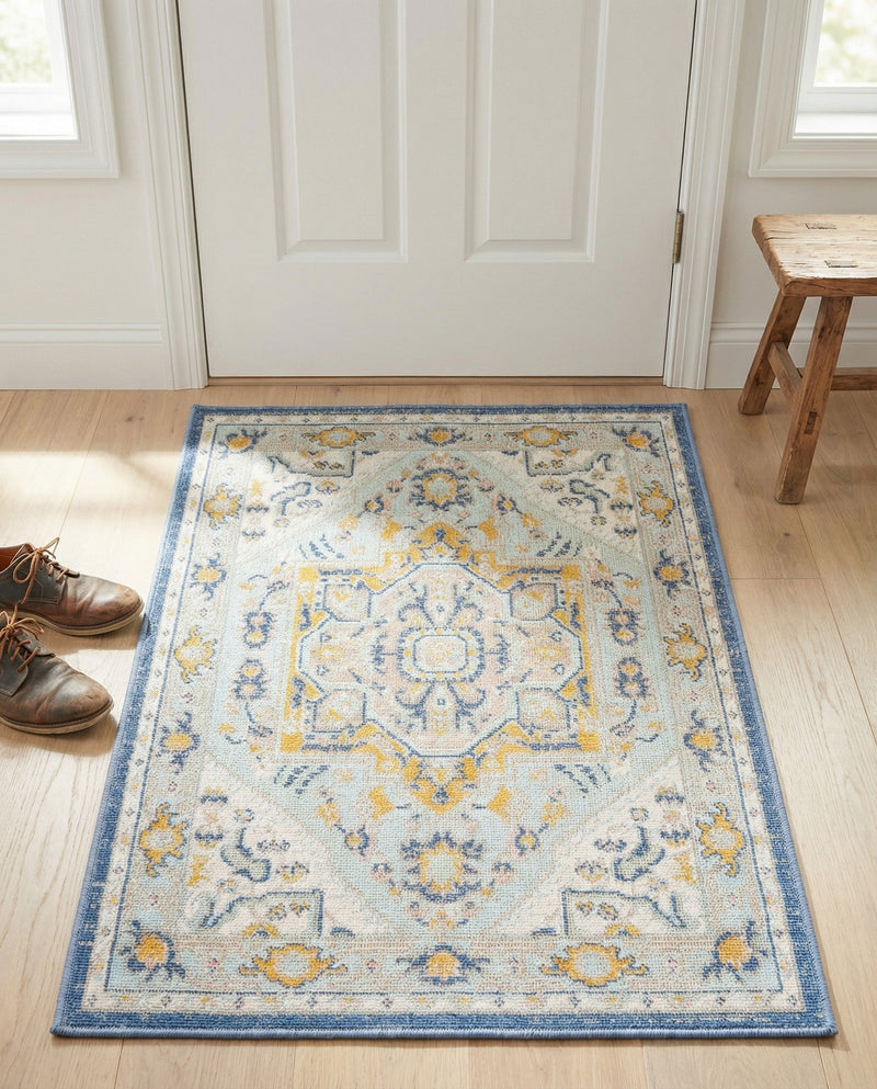 Savannah Series Collection Area Rug - Charleston (Sky blue) Rectangle Sky blue  lifestyle 17