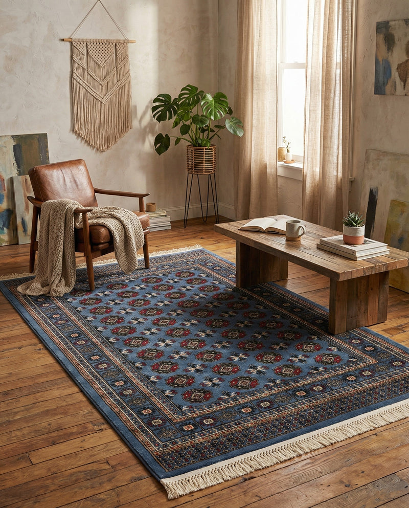 Samarkand Elegance Collection Area Rug -  Margilan (Blue) Rectangle Blue  lifestyle 16