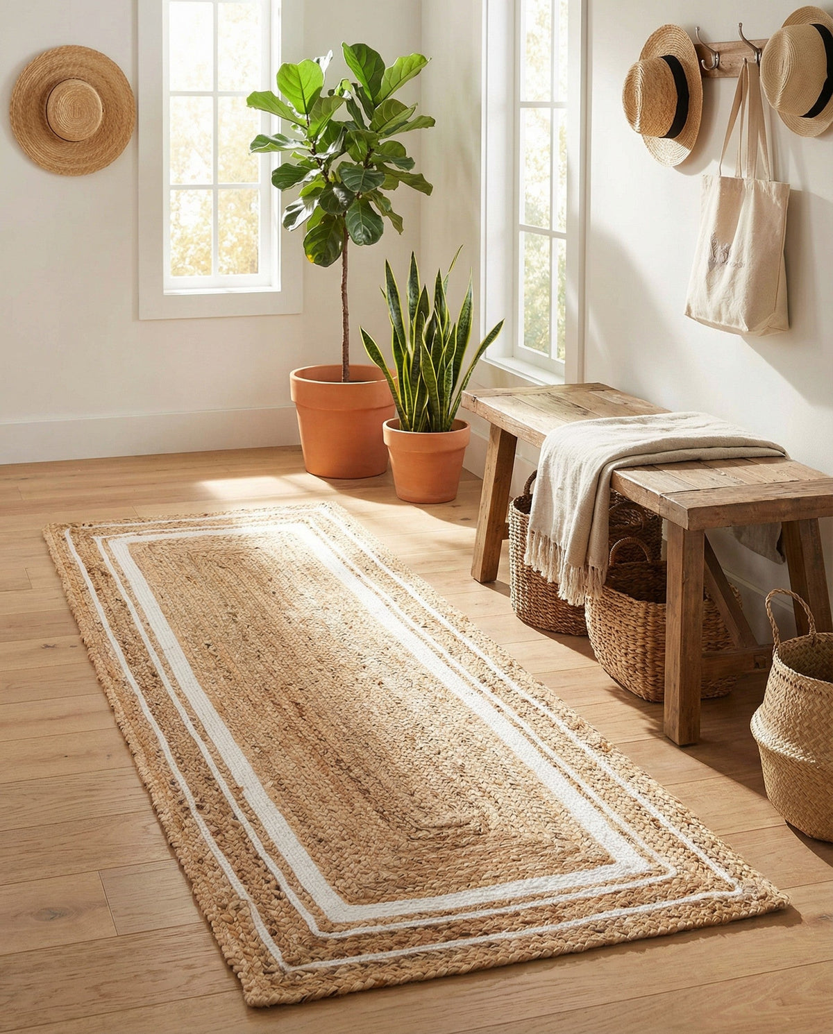 Woven Seaside Jute Collection Area Rug - Nantucket Runner Natural and White  lifestyle 103