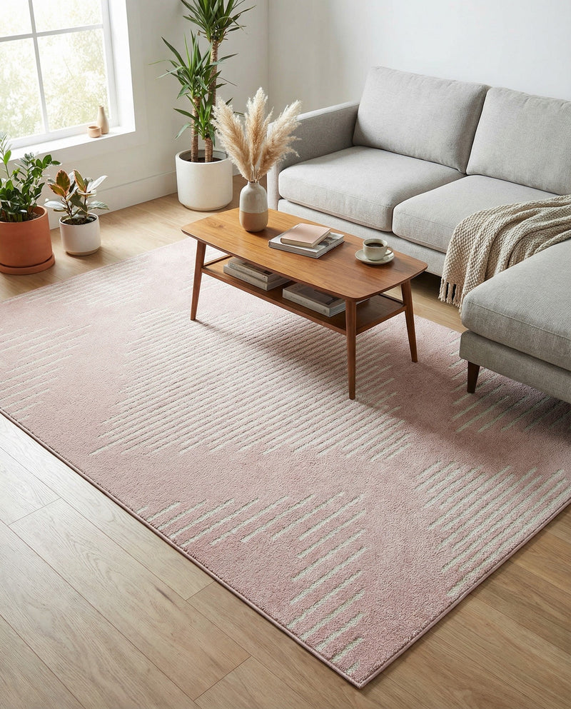 Seychelles Stripes Collection Area Rug - Mahe (Pink) Rectangle Pink  lifestyle 12