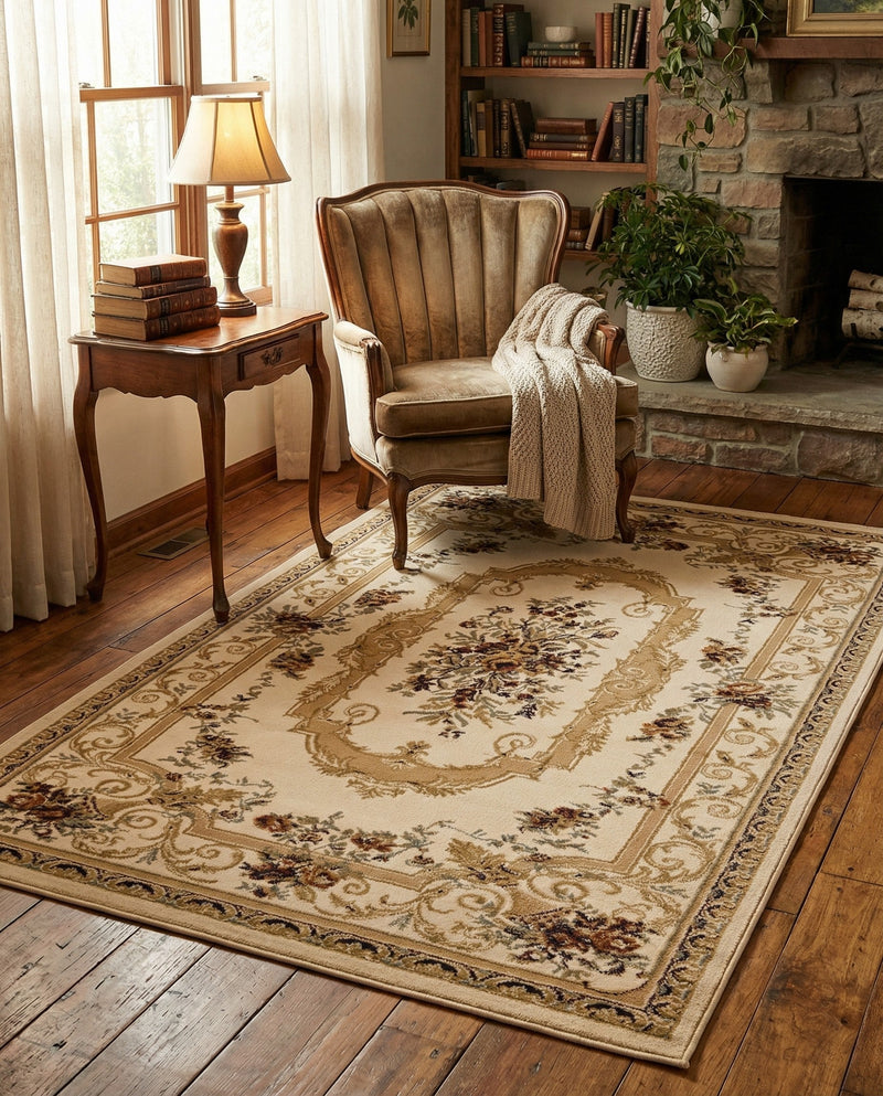 Versailles Elegance Collection Area Rug -  Louveciennes (Cream) Rectangle Cream  lifestyle 6