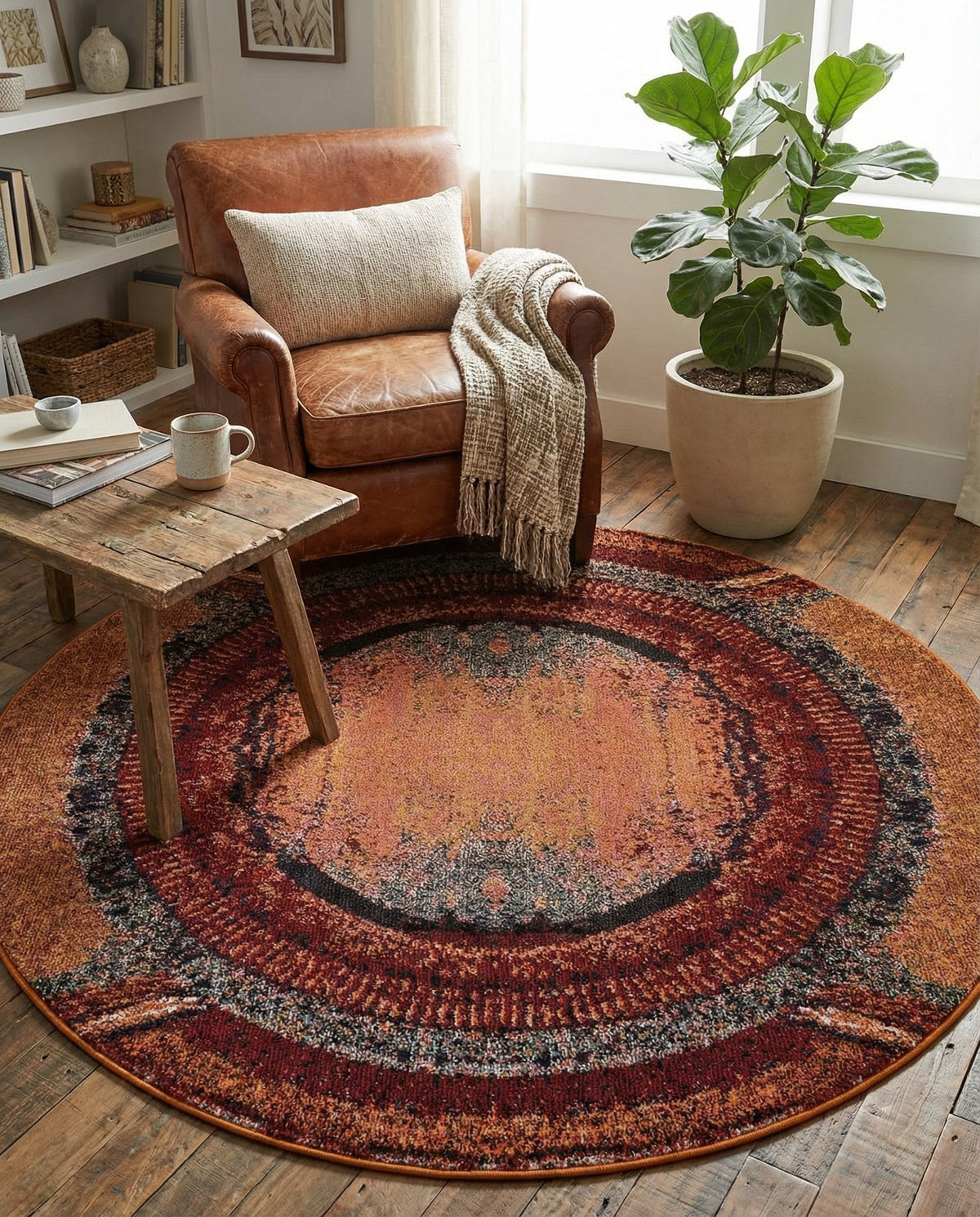 Marrakesh Elegance Collection Area Rug -  Sijilmasa Round Orange  lifestyle 87