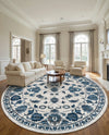 Charleston Elegance Collection Area Rug -  Seaport (White Blue) Round White Blue  lifestyle 80