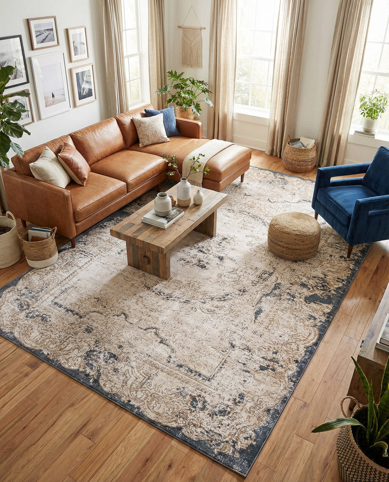 Coastal Manor Collection Area Rug -  Tidewater Rectangle Cream  lifestyle 3