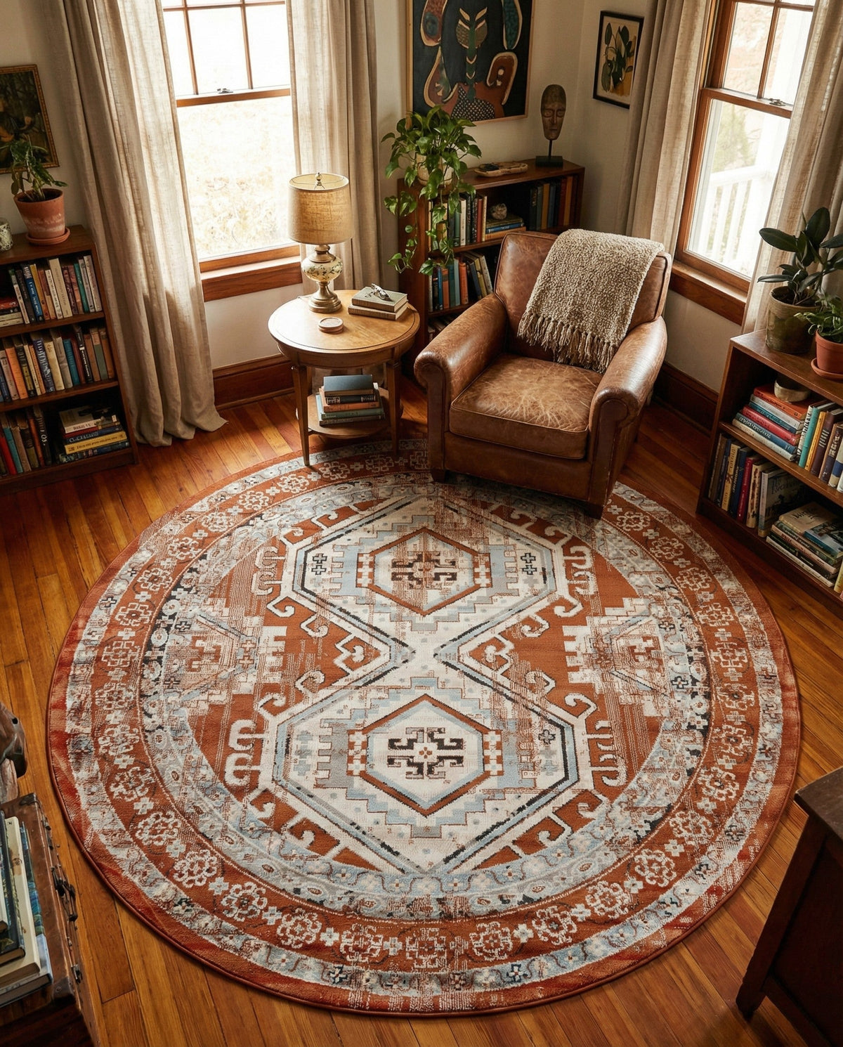 Savannah Elegance Collection Area Rug -  Tybee (Terracotta) Round Terracotta  lifestyle 96