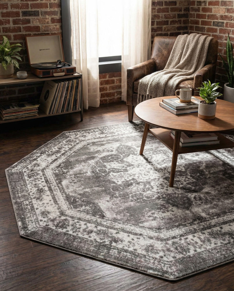 Riviera Elegance Collection Area Rug -  Menton (Gray) Octagon Gray  lifestyle 53