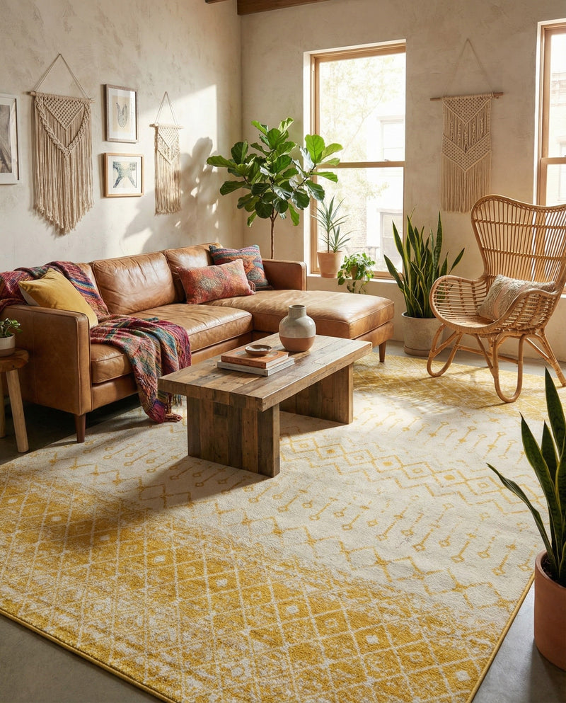 Mediterranean Lattice Collection Area Rug -  Casablanca (Ivory and Yellow) Rectangle Ivory and Yellow  lifestyle 8