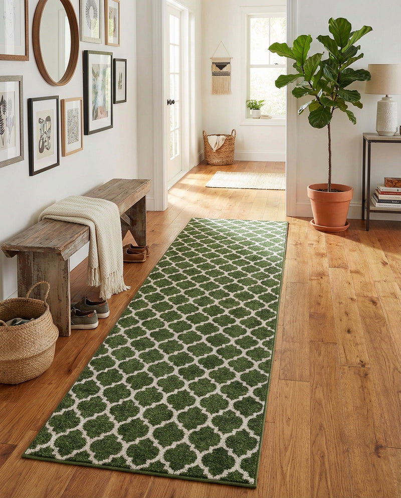 Lattice Gardens Collection Area Rug -  Bloomfield (Dark Green) Runner Dark Green  lifestyle 37