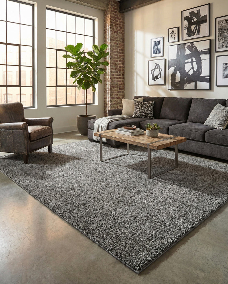 Solid Shag Seaside Collection Area Rug - Azure Cove (Gray) Rectangle Gray  lifestyle 11