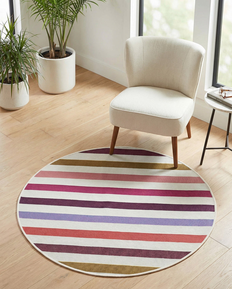 Seaside Stripes Collection Area Rug - Azul Round White  lifestyle 74