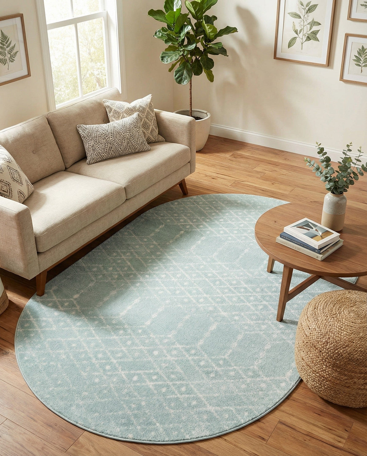 Marrakesh Lattice Collection Area Rug - Casablanca (Aqua) Oval Aqua  lifestyle 102