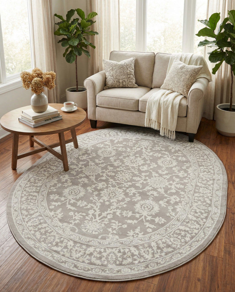Savannah Elegance Collection Area Rug - Augusta (Light Gray) Oval Light Gray  lifestyle 49