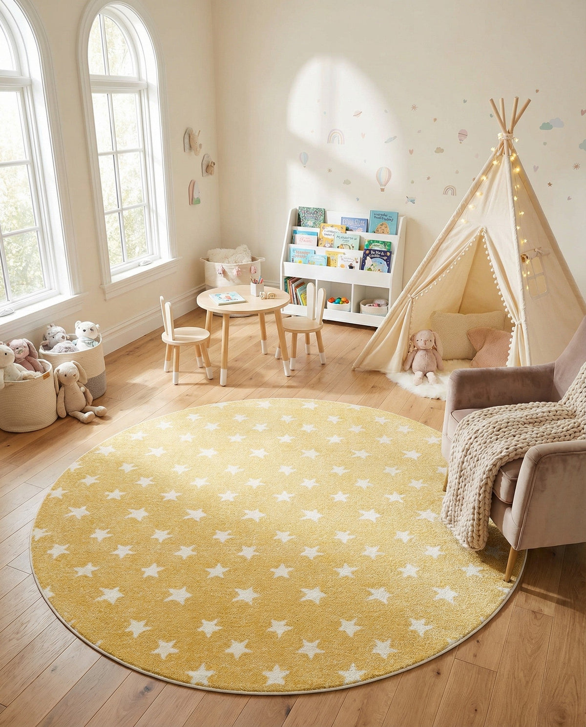 Wonder Tykes Collection Area Rug -  Mosaic Round Soft Yellow  lifestyle 143
