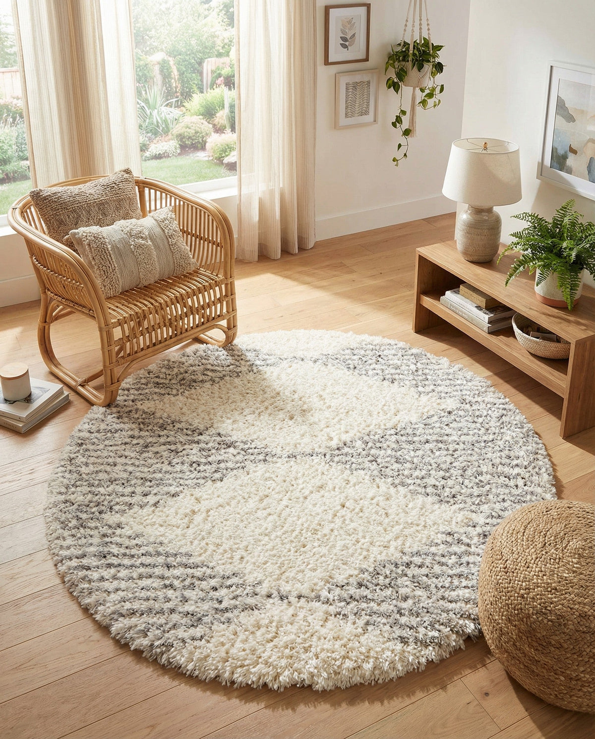 Eternal Plush Oasis Collection Area Rug -  Bliss Round Pearl and Gray  lifestyle 113