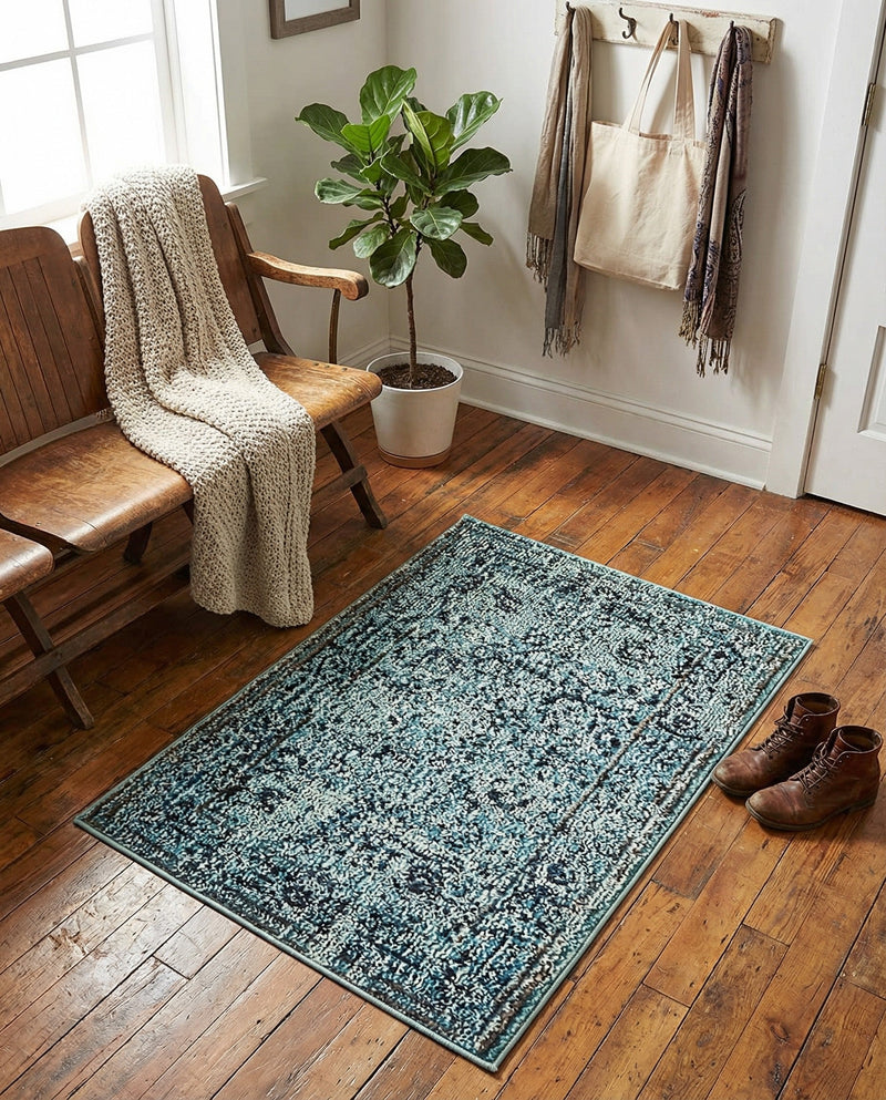 Chateau Elegance Collection Area Rug -  Louvre Rectangle Light Blue  lifestyle 55