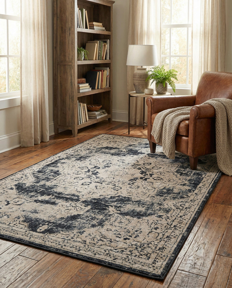 Coastal Manor Collection Area Rug -  Pelican Rectangle Navy Blue  lifestyle 55