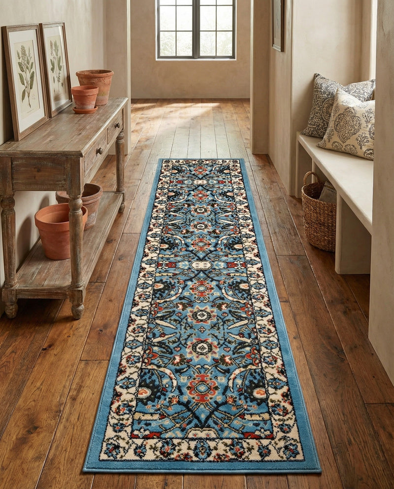 Tabriz Tapestry Collection Area Rug - Sahand (Blue) Runner Blue  lifestyle 56