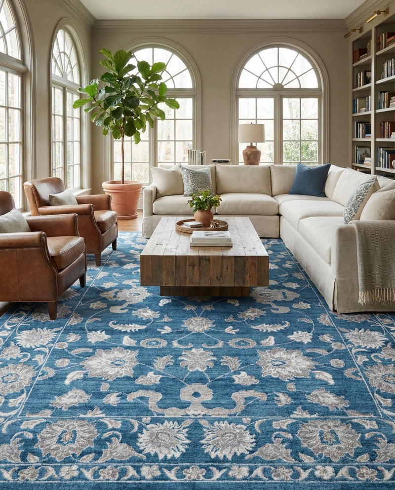 Charleston Elegance Collection Area Rug -  Seaport (Blue) Rectangle Blue  lifestyle 21