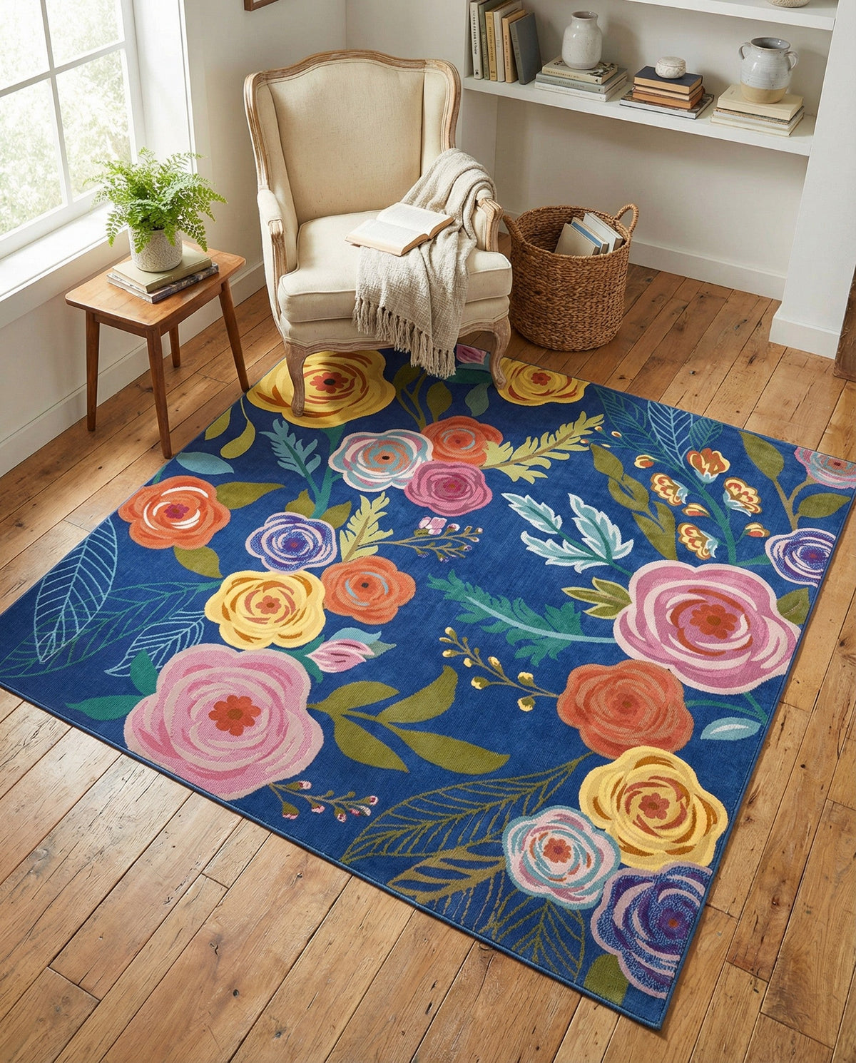 Meadow Breeze Collection Area Rug -  Petal Square Blue  lifestyle 105