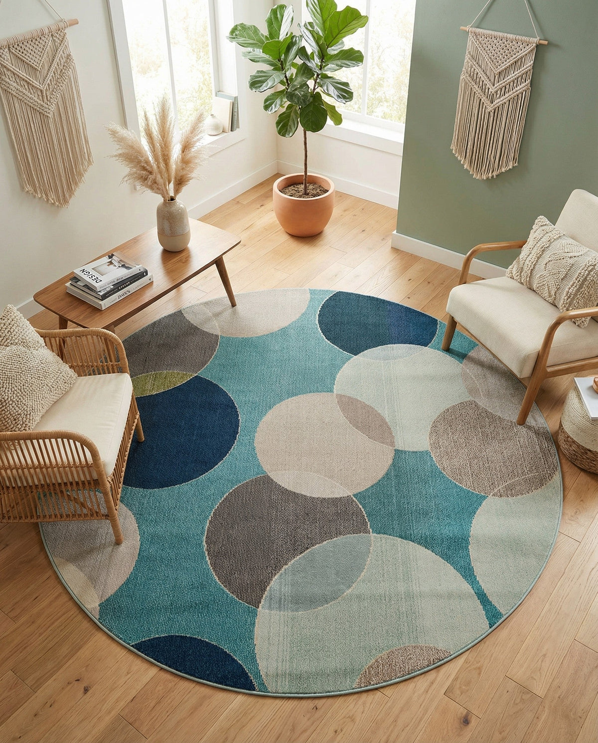 Chromatic Oasis Collection Area Rug -  Zephyr Round Blue  lifestyle 106
