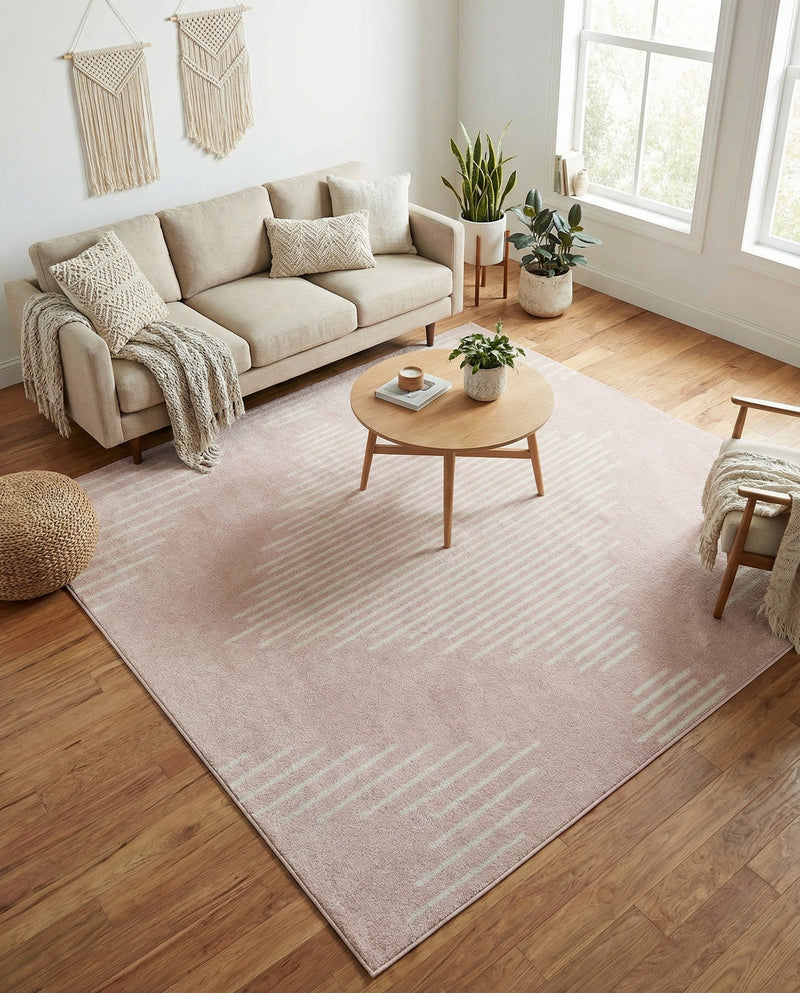 Seychelles Stripes Collection Area Rug - Mahe (Pink) Square Pink  lifestyle 47