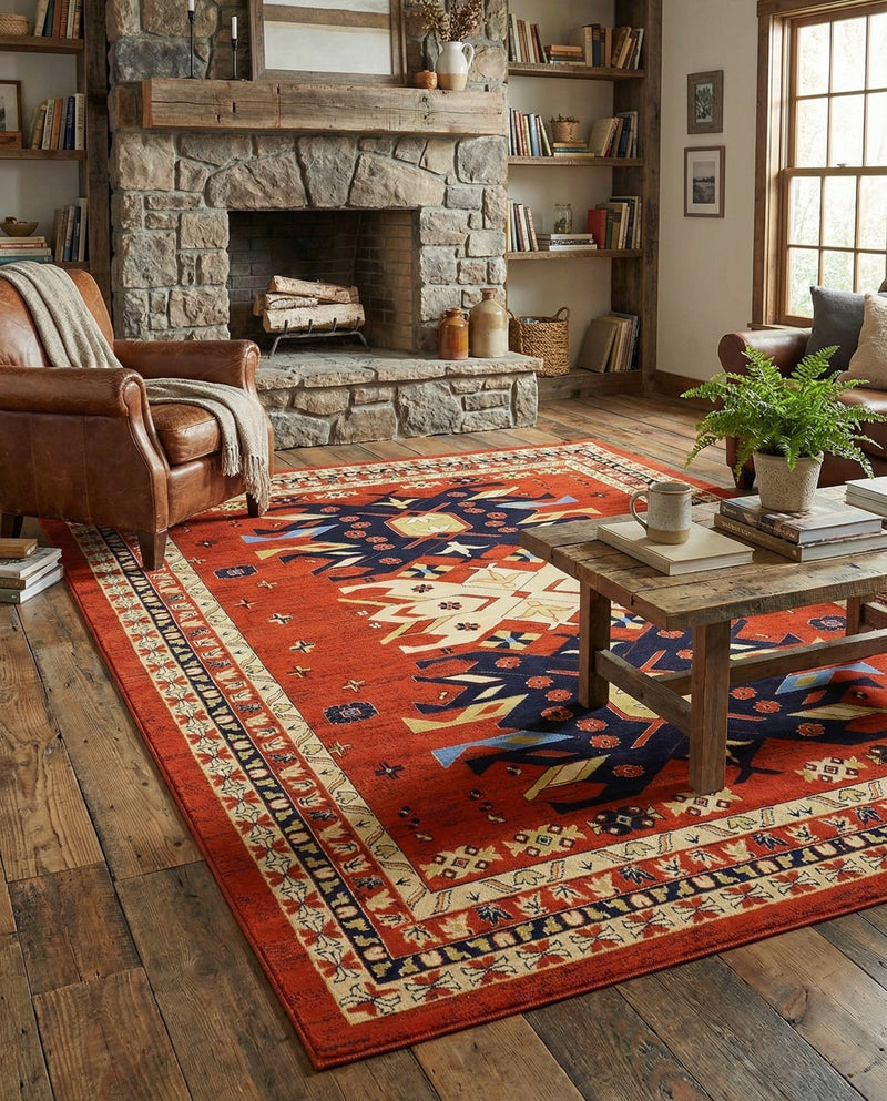 Tabriz Tapestries Collection Area Rug - Azerbaijan (Terracotta) Rectangle Terracotta  lifestyle 21