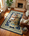 Tabriz Tapestries Collection Area Rug - Azerbaijan (Navy Blue) Rectangle Navy Blue  lifestyle 7