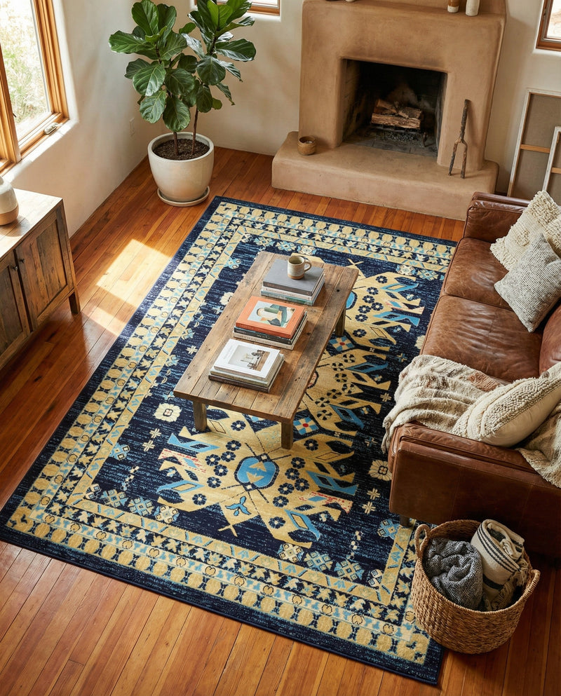 Tabriz Tapestries Collection Area Rug - Azerbaijan (Navy Blue) Rectangle Navy Blue  lifestyle 7