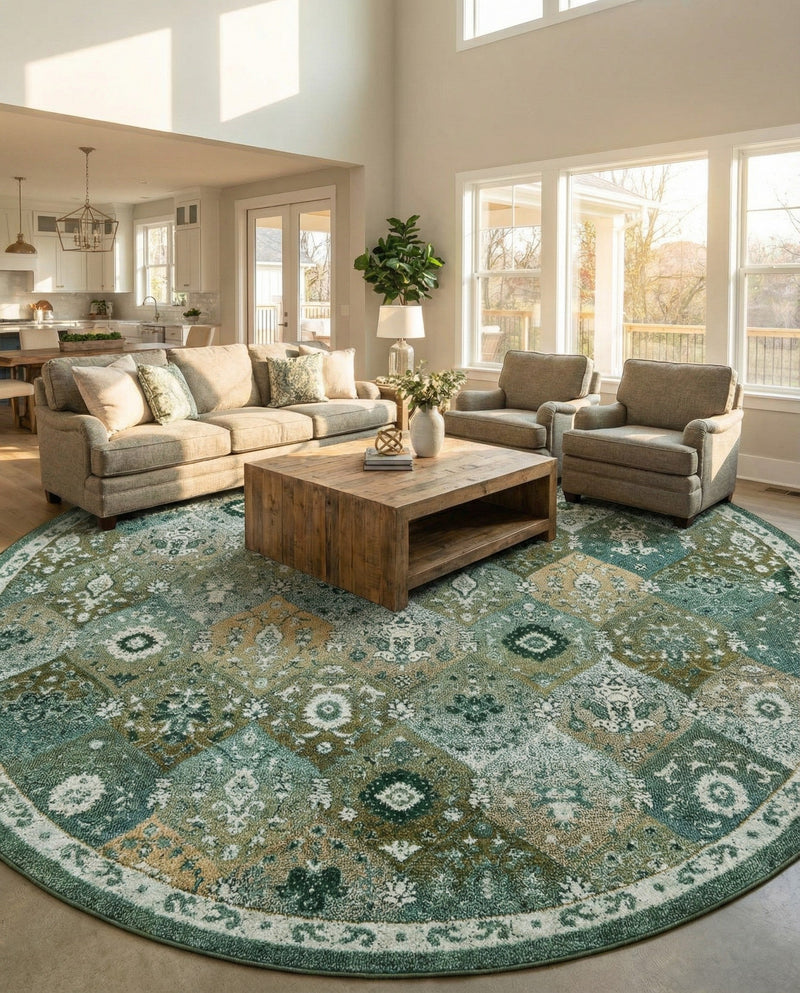 Brighton Terrace Collection Area Rug -  Rottingdean (Green) Round Green  lifestyle 39