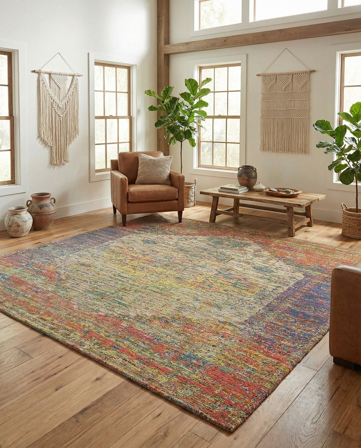 Savannah Threads Collection Area Rug - Sahara Square Multi  lifestyle 141