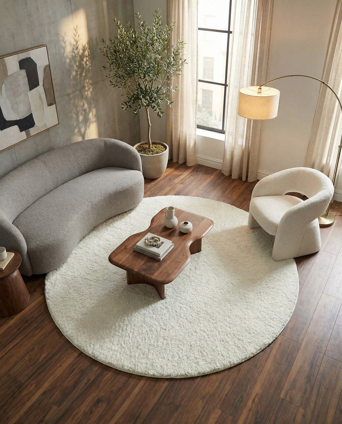 Cozy Comfort Shag Collection Area Rug - Haven (White) Round White  lifestyle 81