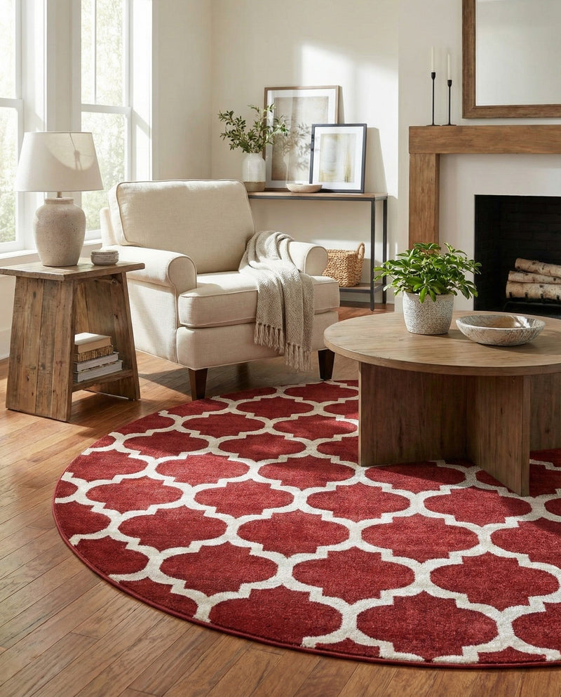 Lattice Gardens Collection Area Rug -  Bloomfield (Dark Terracotta) Round Dark Terracotta  lifestyle 33