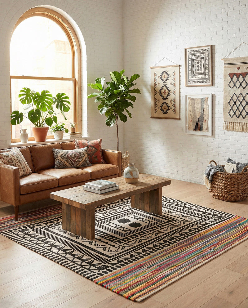 Thar Cotton Collection Area Rug -  Kovalam Square Multi  lifestyle 49