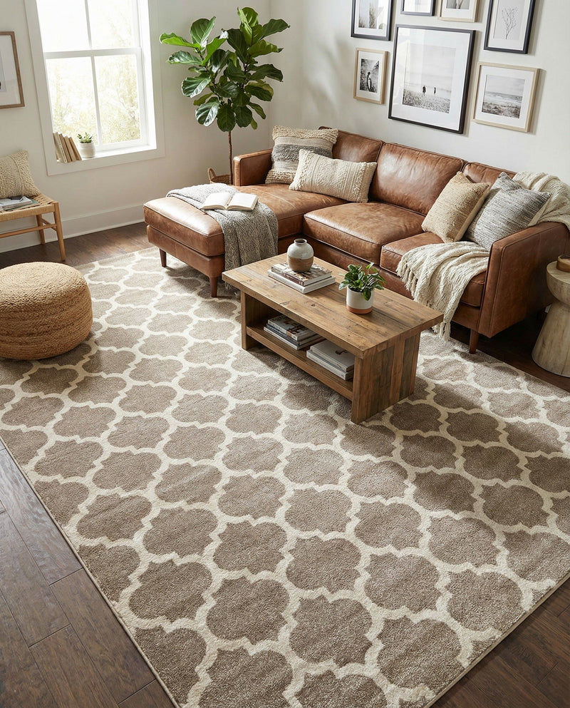 Lattice Gardens Collection Area Rug -  Bloomfield (Light Brown) Rectangle Light Brown  lifestyle 27