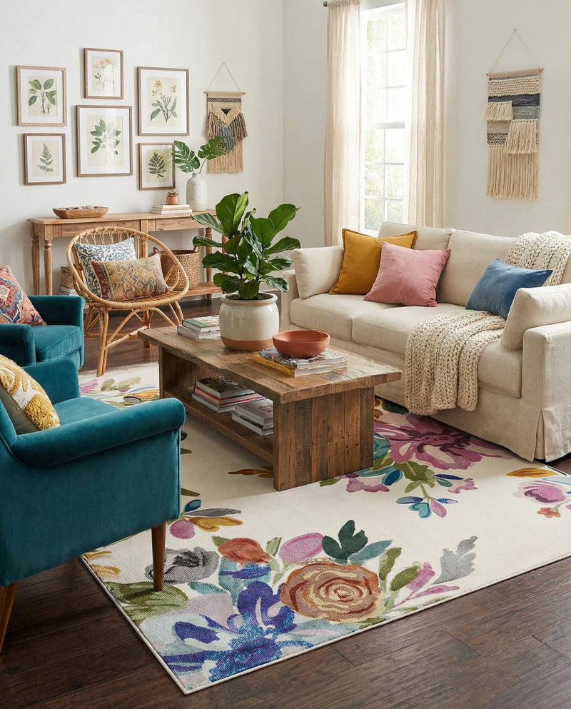 Meadow Breeze Collection Area Rug - Wildflower Rectangle Ivory  lifestyle 38