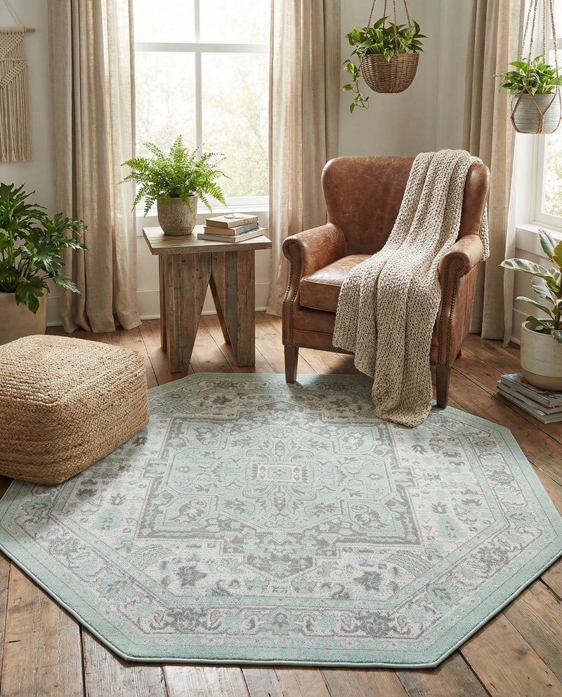 Savannah Series Collection Area Rug - Charleston (Mint) Octagon Mint  lifestyle 47
