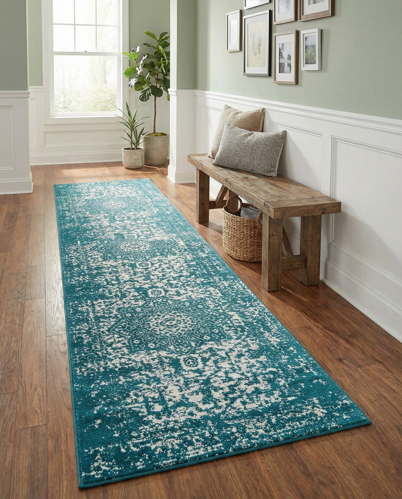 Georgetown Rugs Collection Area Rug - Dupont (Turquoise) Runner Turquoise  lifestyle 36