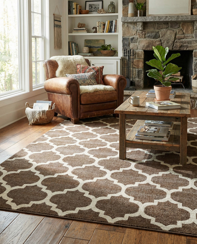 Lattice Gardens Collection Area Rug -  Bloomfield (Brown) Rectangle Brown  lifestyle 11