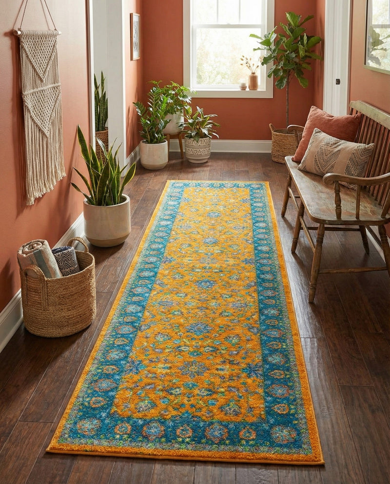 Casablanca Tapestry Collection Area Rug -  Marrakech (Sunshine Yellow) Runner Sunshine Yellow  lifestyle 28