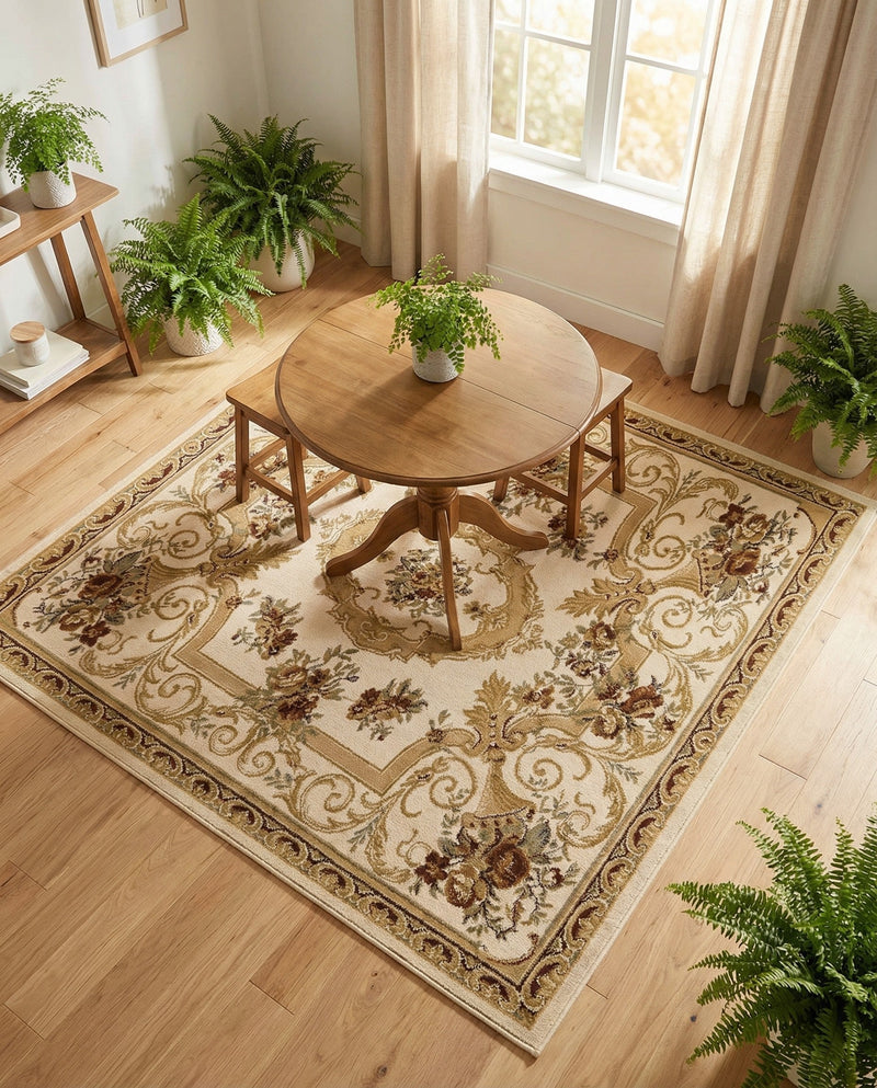 Versailles Elegance Collection Area Rug -  Louveciennes (Cream) Square Cream  lifestyle 81