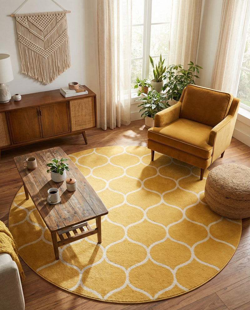 Trellis Mosaic Collection Area Rug -  Pergolatown (Yellow) Round Yellow  lifestyle 89